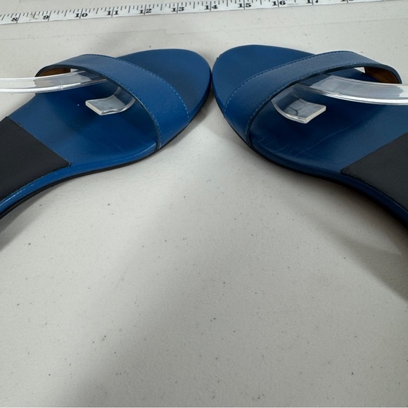 Chloé Gala Two Tone Blue Leather Ankle Strap Sandals Size 37.5 Classic Summer - Picture 14 of 16